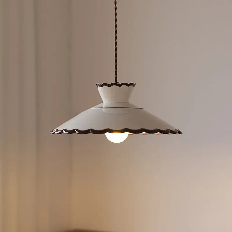 Traditional French Ceramic & Iron Cone Shaped 1-Light Pendant Light For Bedroom & Living Room Cuvalon