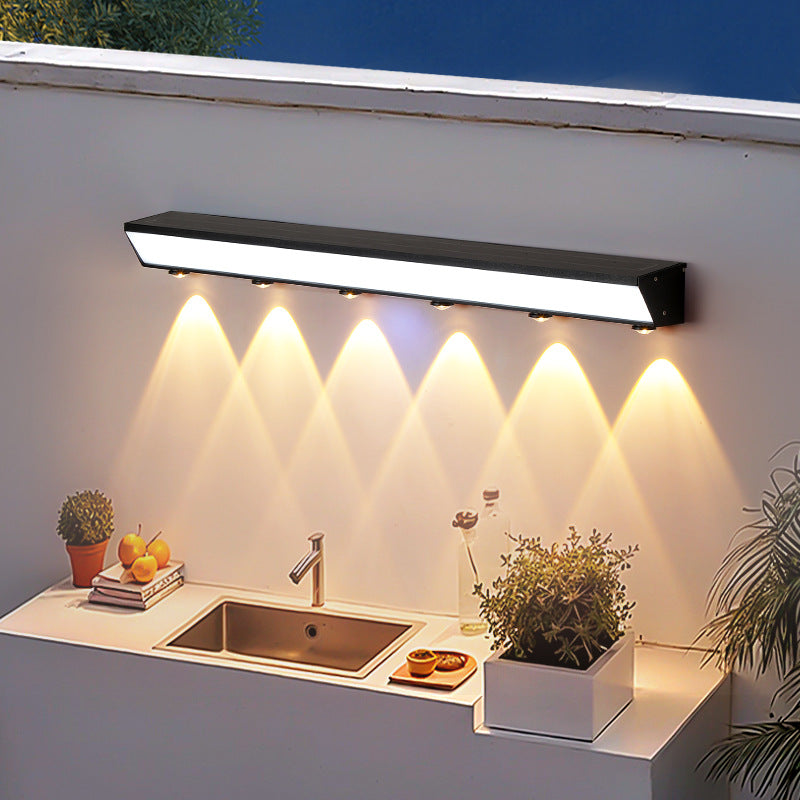 Modern Minimalist Solar Waterproof Motion Sensor Acrylic Aluminum & Stainless Steel Rectangular LED Wall Sconce Lamp For Outdoor Patio Cuvalon