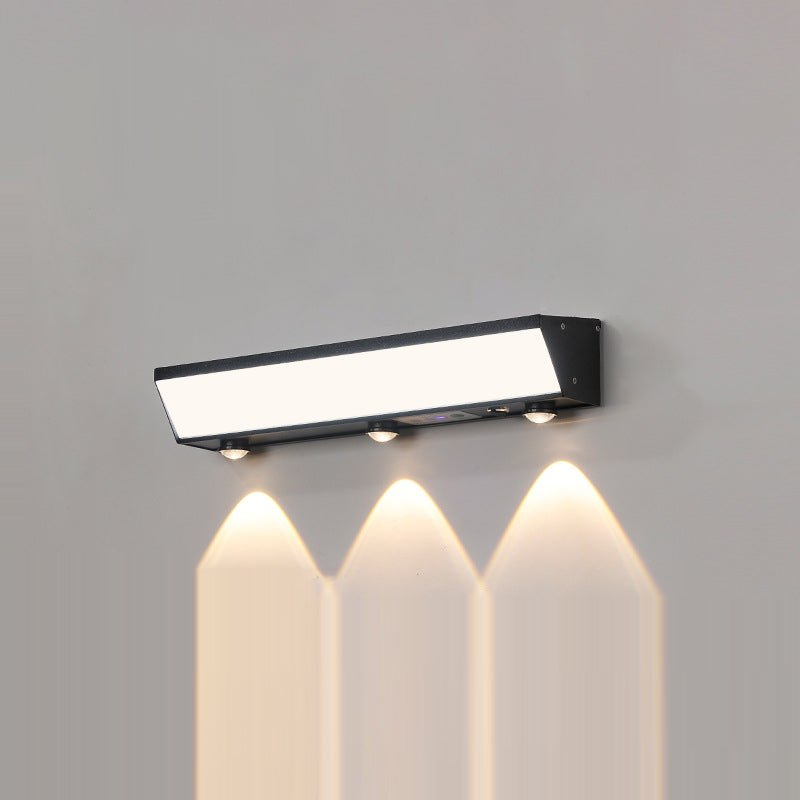 Modern Minimalist Solar Waterproof Motion Sensor Acrylic Aluminum & Stainless Steel Rectangular LED Wall Sconce Lamp For Outdoor Patio Cuvalon