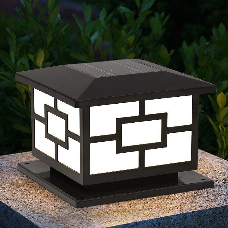 Contemporary Industrial ABS Cube LED Waterproof Solar Post Lamp For Outdoor Patio Cuvalon