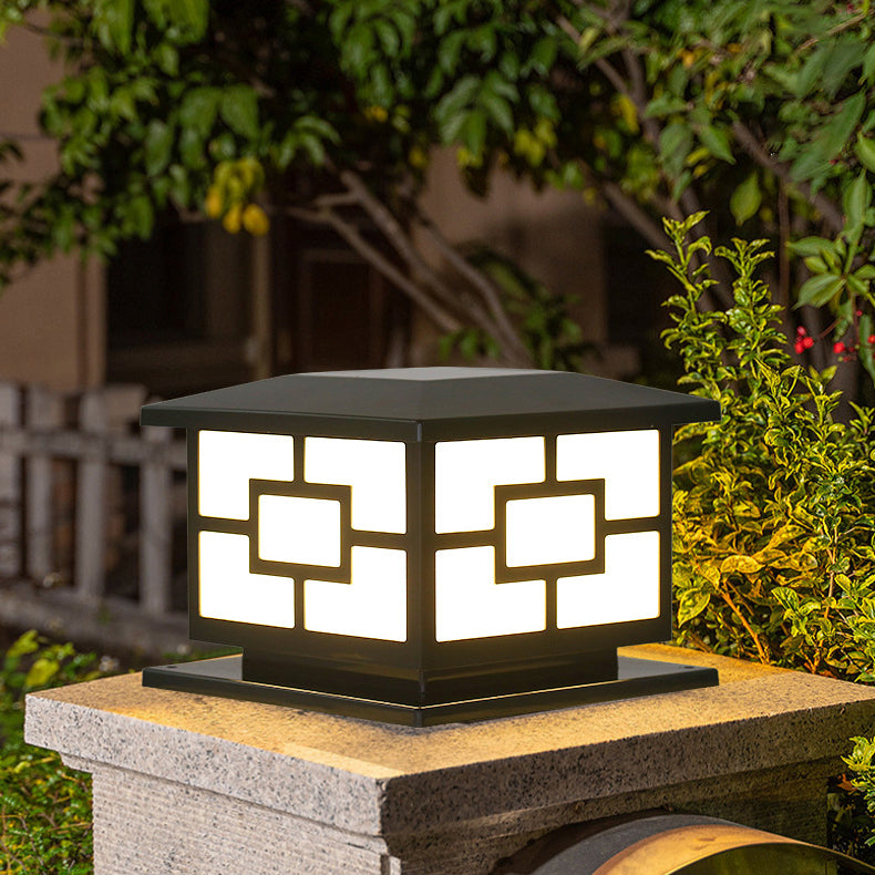 Contemporary Industrial ABS Cube LED Waterproof Solar Post Lamp For Outdoor Patio Cuvalon