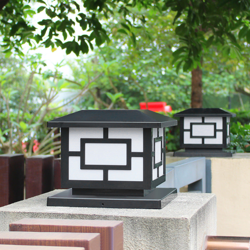 Contemporary Industrial ABS Cube LED Waterproof Solar Post Lamp For Outdoor Patio Cuvalon