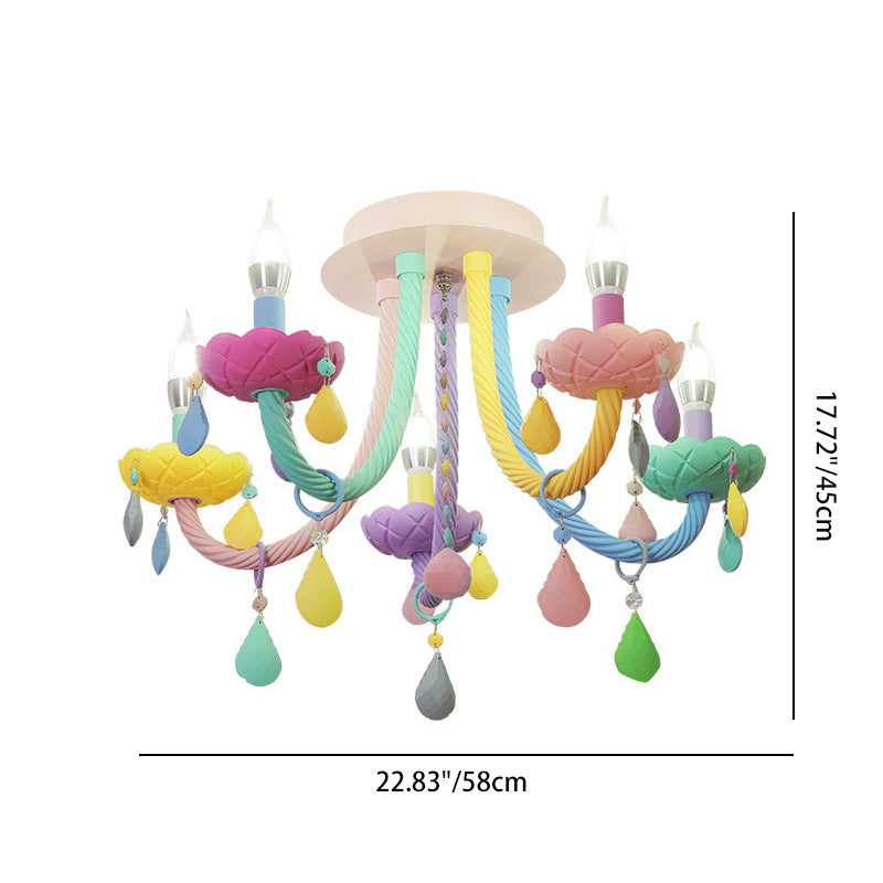 Contemporary Creative Flower Candle-Shaped Kid Iron Crystal Glass 5-Light Flush Mount Ceiling Light For Bedroom Cuvalon
