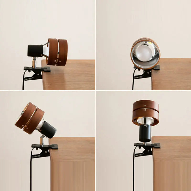 Traditional Japanese Round Clip Wood Iron Acrylic 1-Light Table Lamp For Bedroom Cuvalon
