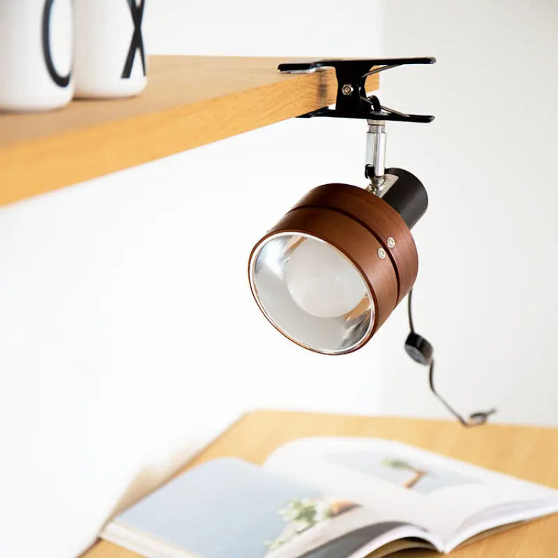 Traditional Japanese Round Clip Wood Iron Acrylic 1-Light Table Lamp For Bedroom Cuvalon