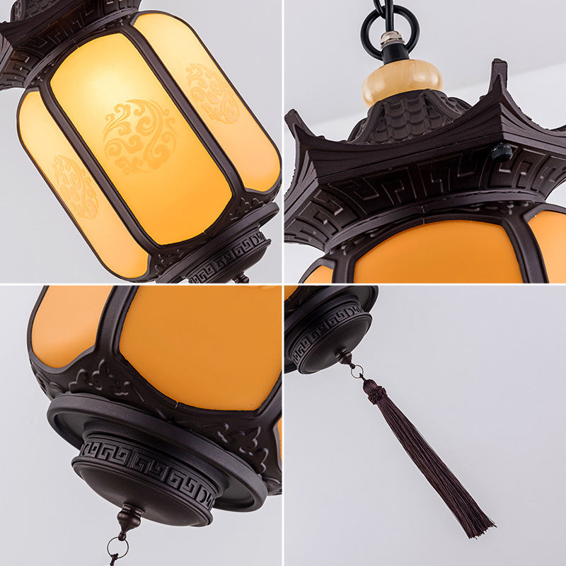 Traditional Chinese Waterproof Xiang Yun Hexagonal Lantern Aluminum PC Pendant Light For Garden Cuvalon