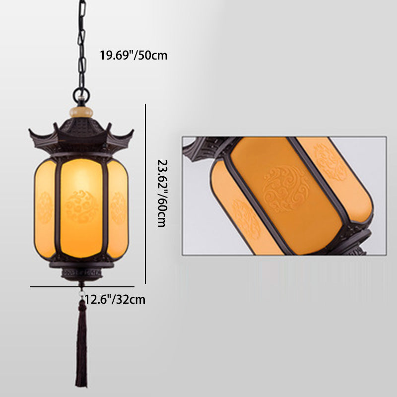 Traditional Chinese Waterproof Xiang Yun Hexagonal Lantern Aluminum PC Pendant Light For Garden Cuvalon