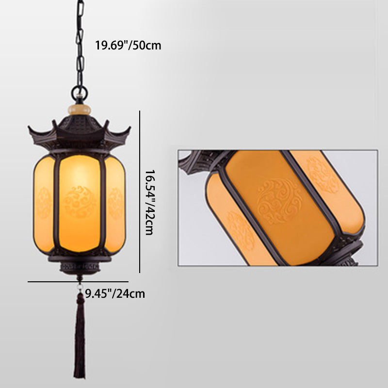 Traditional Chinese Waterproof Xiang Yun Hexagonal Lantern Aluminum PC Pendant Light For Garden Cuvalon