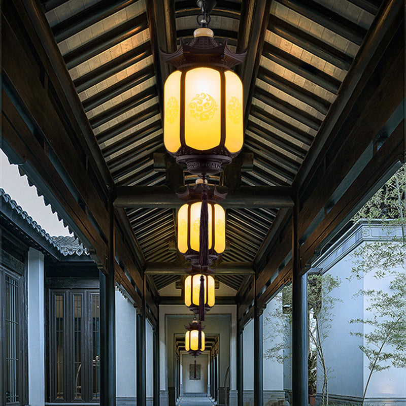 Traditional Chinese Waterproof Xiang Yun Hexagonal Lantern Aluminum PC Pendant Light For Garden Cuvalon