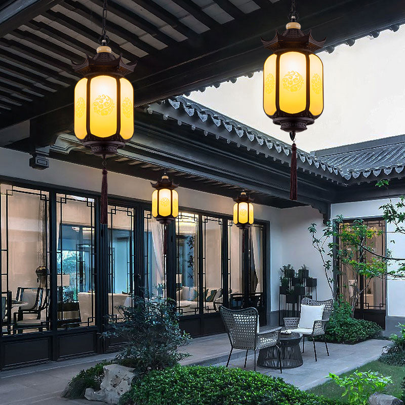 Traditional Chinese Waterproof Xiang Yun Hexagonal Lantern Aluminum PC Pendant Light For Garden Cuvalon