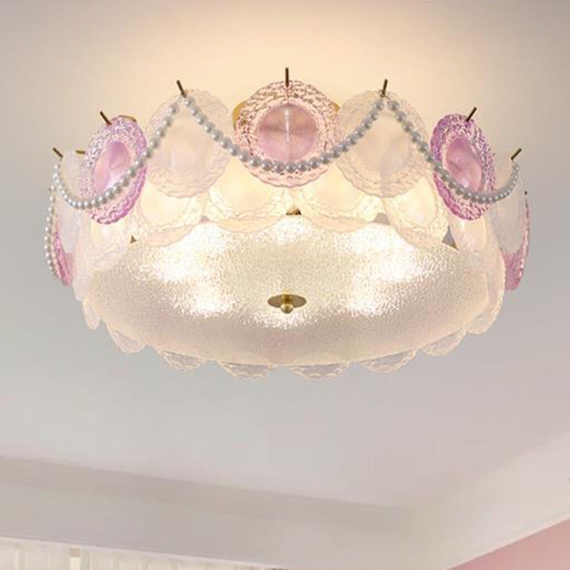 Contemporary Creative Kids Round Piece Pearl Hardware Glass 5/8 Light Semi-Flush Mount Ceiling Light For Bedroom Cuvalon