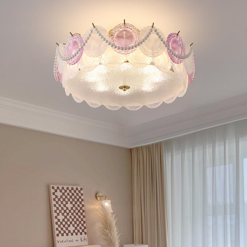 Contemporary Creative Kids Round Piece Pearl Hardware Glass 5/8 Light Semi-Flush Mount Ceiling Light For Bedroom Cuvalon