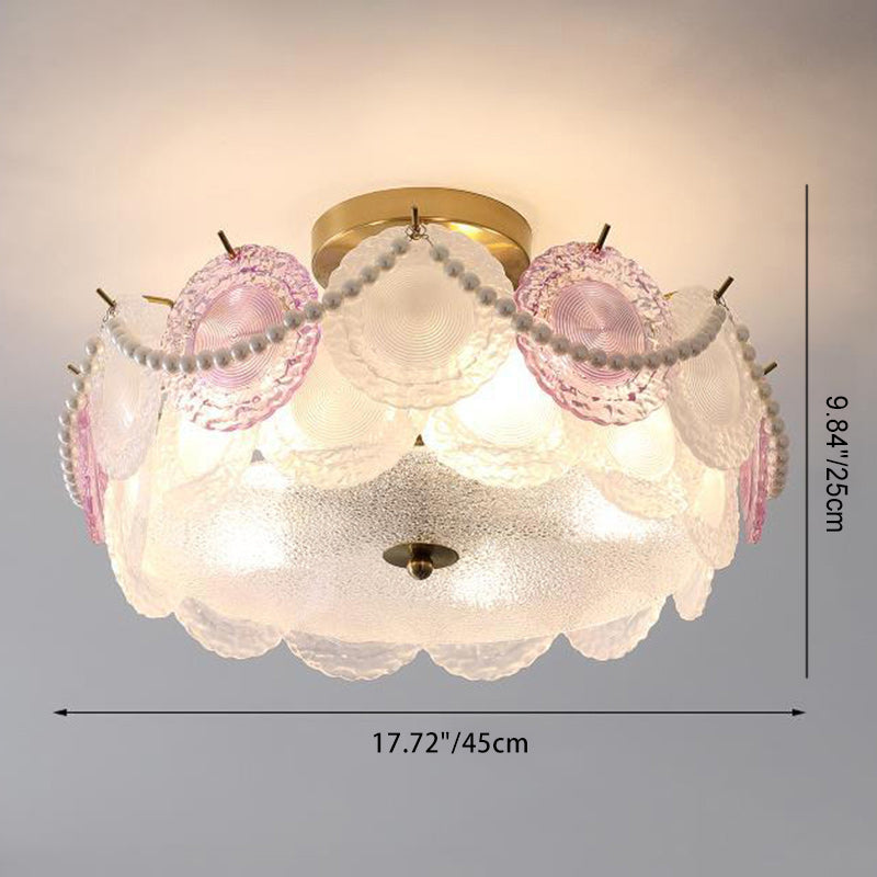 Contemporary Creative Kids Round Piece Pearl Hardware Glass 5/8 Light Semi-Flush Mount Ceiling Light For Bedroom Cuvalon