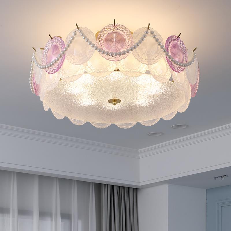 Contemporary Creative Kids Round Piece Pearl Hardware Glass 5/8 Light Semi-Flush Mount Ceiling Light For Bedroom Cuvalon