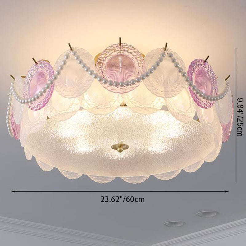 Contemporary Creative Kids Round Piece Pearl Hardware Glass 5/8 Light Semi-Flush Mount Ceiling Light For Bedroom Cuvalon