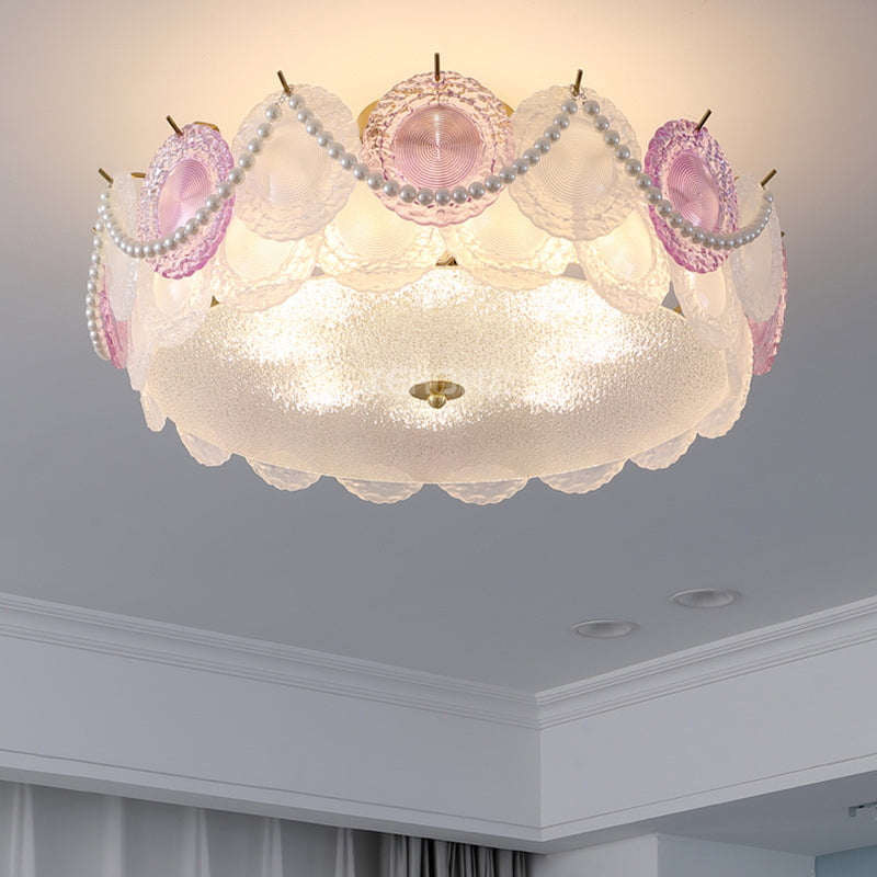 Contemporary Creative Kids Round Piece Pearl Hardware Glass 5/8 Light Semi-Flush Mount Ceiling Light For Bedroom Cuvalon