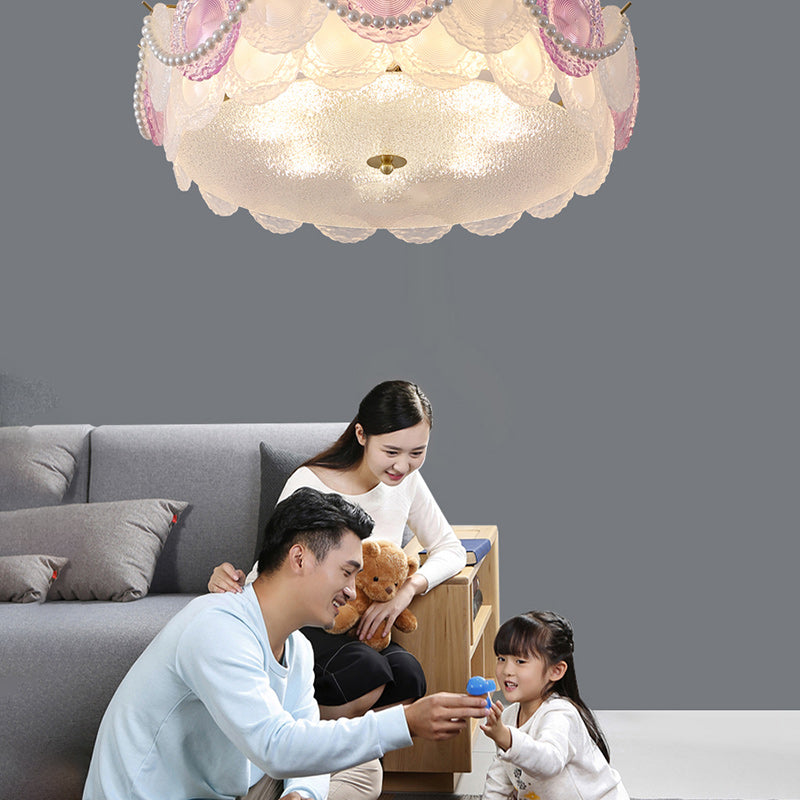 Contemporary Creative Kids Round Piece Pearl Hardware Glass 5/8 Light Semi-Flush Mount Ceiling Light For Bedroom Cuvalon
