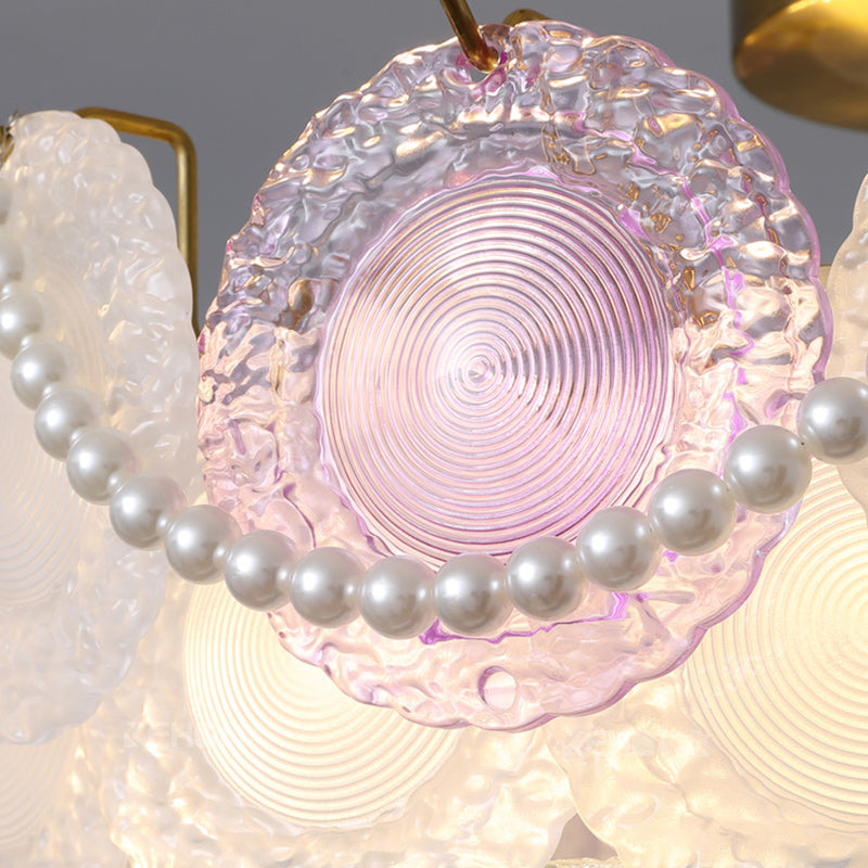 Contemporary Creative Kids Round Piece Pearl Hardware Glass 5/8 Light Semi-Flush Mount Ceiling Light For Bedroom Cuvalon