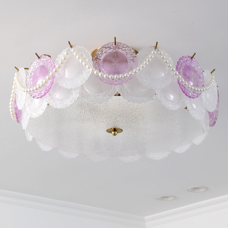 Contemporary Creative Kids Round Piece Pearl Hardware Glass 5/8 Light Semi-Flush Mount Ceiling Light For Bedroom Cuvalon