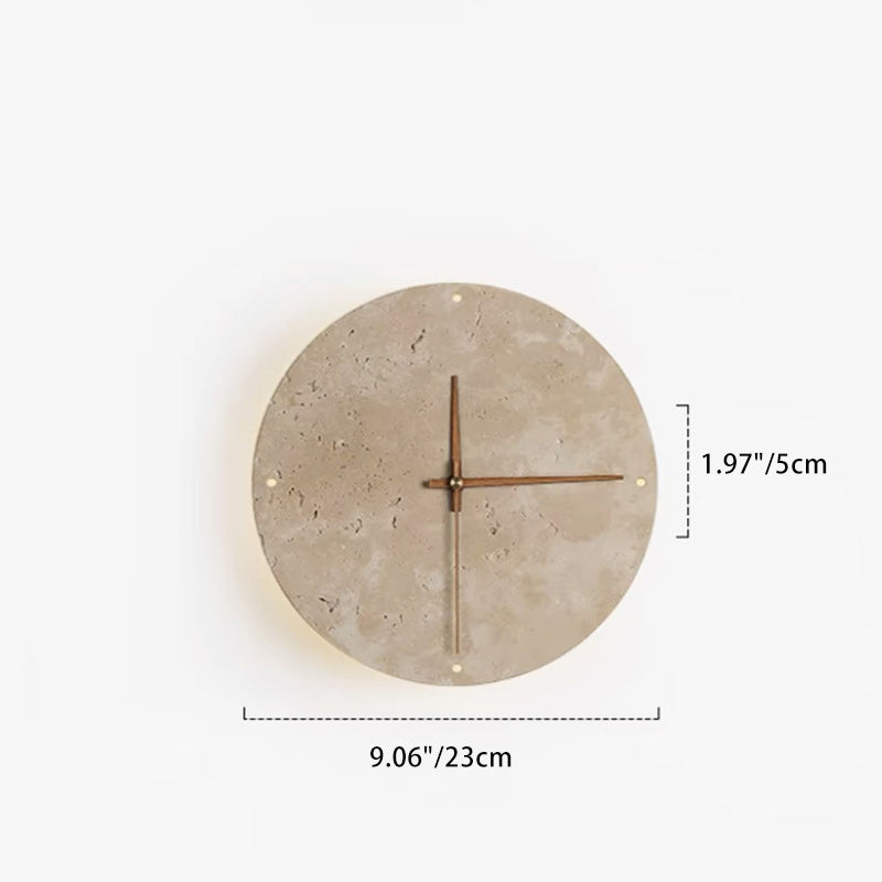 Modern Minimalist Round Clock Yellow Travertine Wood LED Wall Sconce Lamp For Living Room Cuvalon
