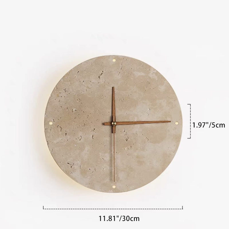 Modern Minimalist Round Clock Yellow Travertine Wood LED Wall Sconce Lamp For Living Room Cuvalon
