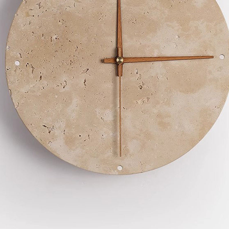Modern Minimalist Round Clock Yellow Travertine Wood LED Wall Sconce Lamp For Living Room Cuvalon