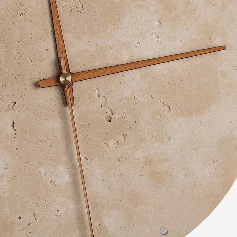 Modern Minimalist Round Clock Yellow Travertine Wood LED Wall Sconce Lamp For Living Room Cuvalon