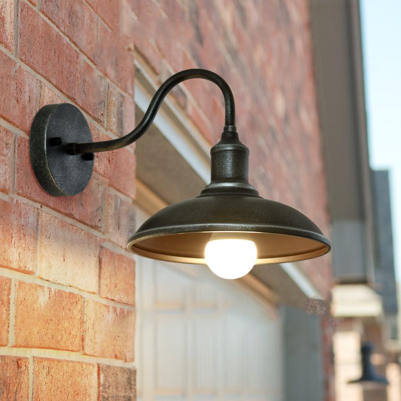 Contemporary Industrial Round Pot Lid Shape Curved Rod Iron Shade 1-Light Wall Sconce Lamp For Outdoor Patio Cuvalon
