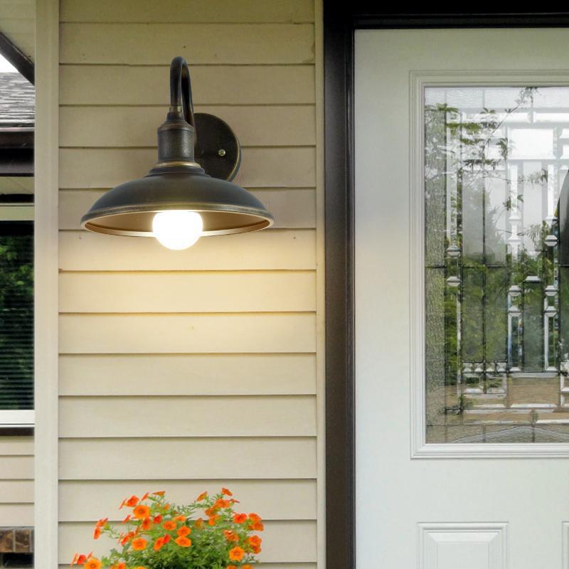 Contemporary Industrial Round Pot Lid Shape Curved Rod Iron Shade 1-Light Wall Sconce Lamp For Outdoor Patio Cuvalon