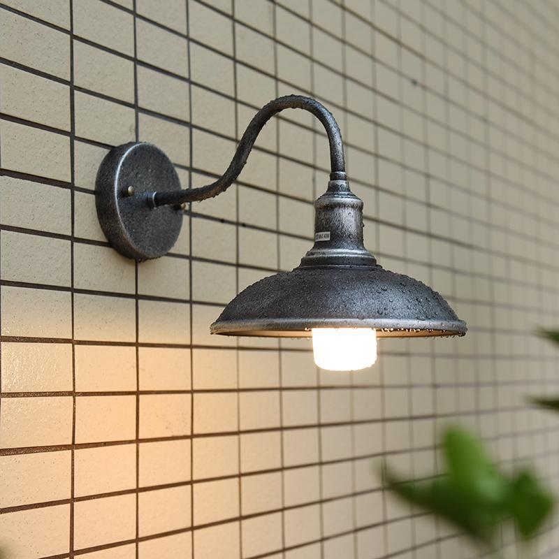 Contemporary Industrial Round Pot Lid Shape Curved Rod Iron Shade 1-Light Wall Sconce Lamp For Outdoor Patio Cuvalon