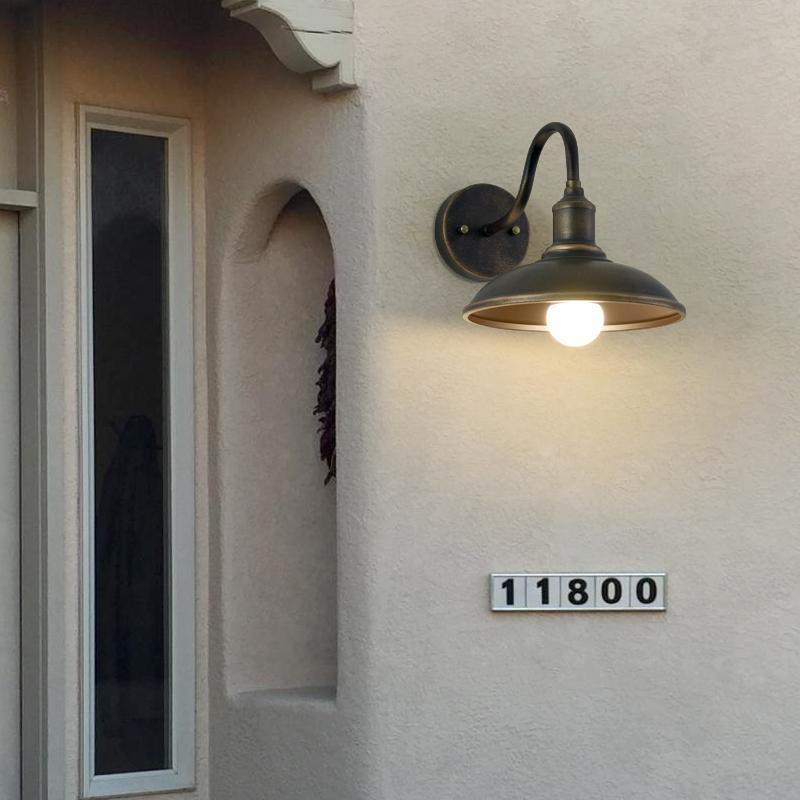 Contemporary Industrial Round Pot Lid Shape Curved Rod Iron Shade 1-Light Wall Sconce Lamp For Outdoor Patio Cuvalon