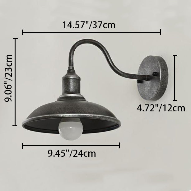 Contemporary Industrial Round Pot Lid Shape Curved Rod Iron Shade 1-Light Wall Sconce Lamp For Outdoor Patio Cuvalon