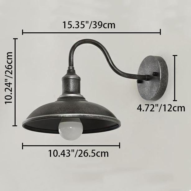 Contemporary Industrial Round Pot Lid Shape Curved Rod Iron Shade 1-Light Wall Sconce Lamp For Outdoor Patio Cuvalon