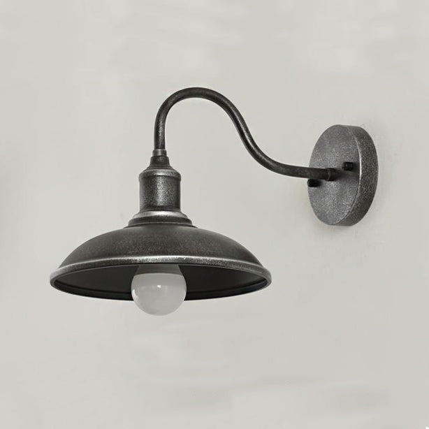 Contemporary Industrial Round Pot Lid Shape Curved Rod Iron Shade 1-Light Wall Sconce Lamp For Outdoor Patio Cuvalon
