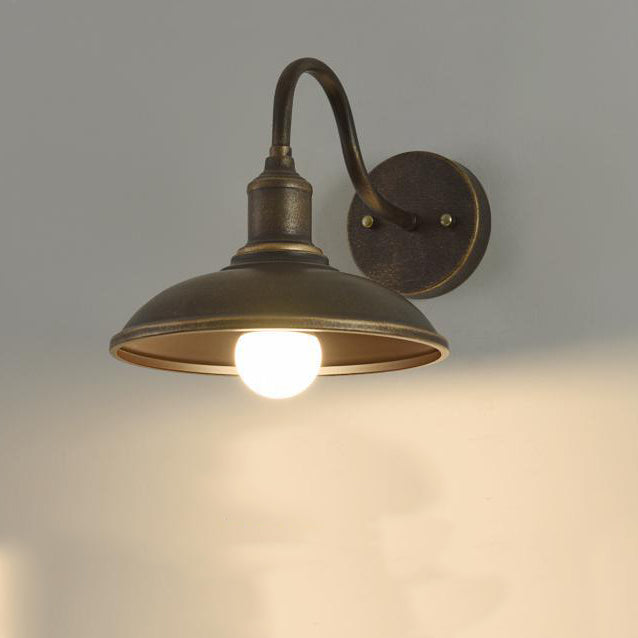Contemporary Industrial Round Pot Lid Shape Curved Rod Iron Shade 1-Light Wall Sconce Lamp For Outdoor Patio Cuvalon