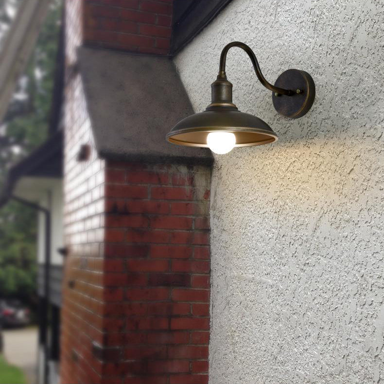 Contemporary Industrial Round Pot Lid Shape Curved Rod Iron Shade 1-Light Wall Sconce Lamp For Outdoor Patio Cuvalon