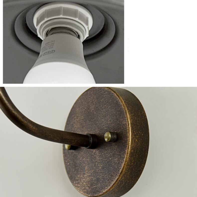 Contemporary Industrial Round Pot Lid Shape Curved Rod Iron Shade 1-Light Wall Sconce Lamp For Outdoor Patio Cuvalon