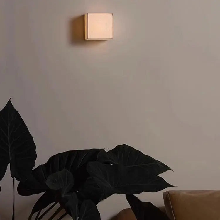Traditional Japanese Square Fabric Shade LED Wall Sconce Lamp For Living Room Cuvalon