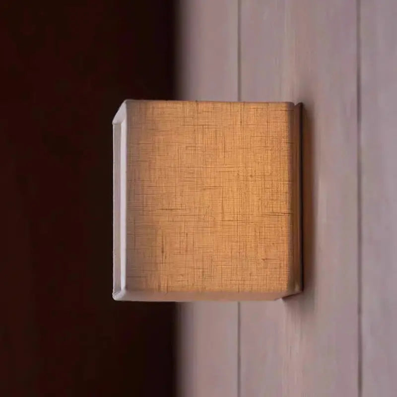 Traditional Japanese Square Fabric Shade LED Wall Sconce Lamp For Living Room Cuvalon