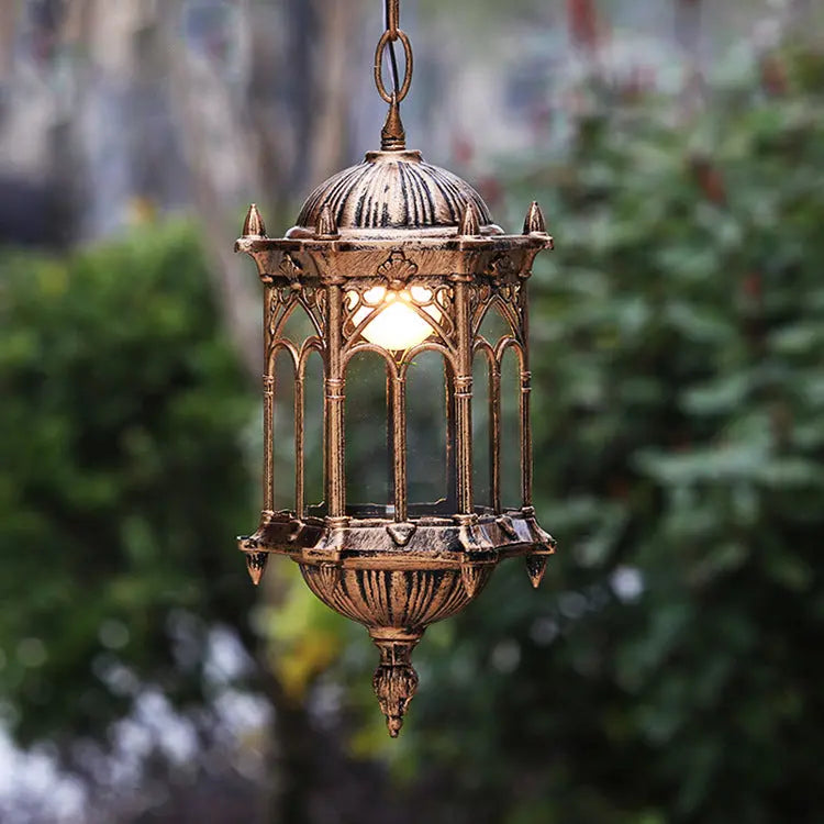 Traditional Vintage Waterproof Hexagonal Column Palace Aluminum Acrylic 1-Light Pendant Light For Outdoor Patio Cuvalon