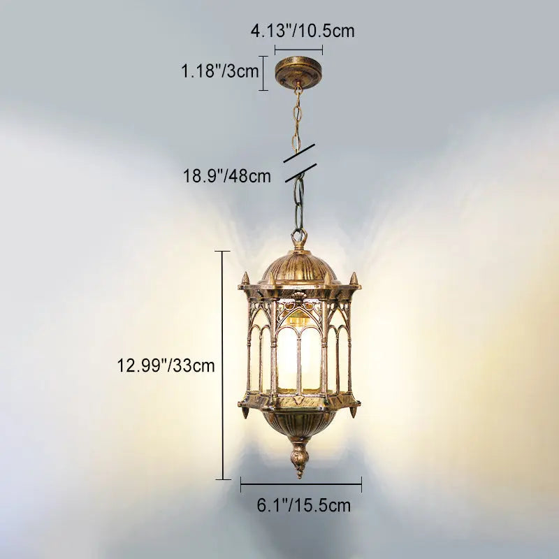 Traditional Vintage Waterproof Hexagonal Column Palace Aluminum Acrylic 1-Light Pendant Light For Outdoor Patio Cuvalon