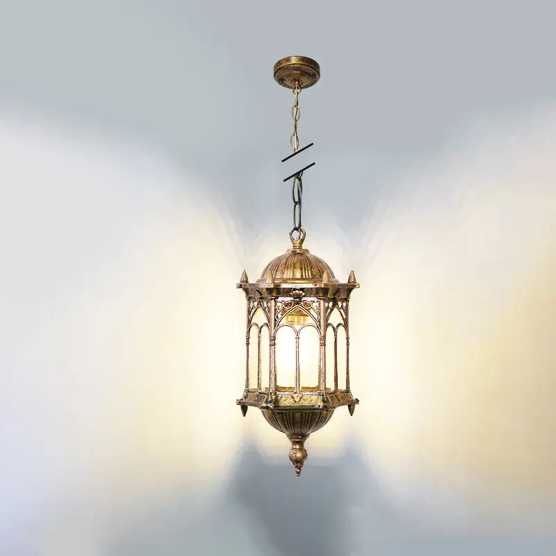 Traditional Vintage Waterproof Hexagonal Column Palace Aluminum Acrylic 1-Light Pendant Light For Outdoor Patio Cuvalon