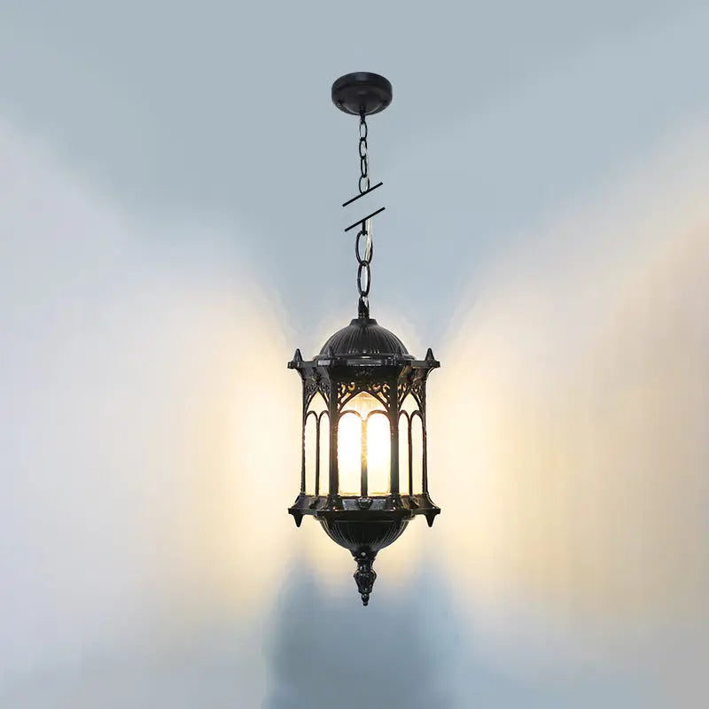 Traditional Vintage Waterproof Hexagonal Column Palace Aluminum Acrylic 1-Light Pendant Light For Outdoor Patio Cuvalon