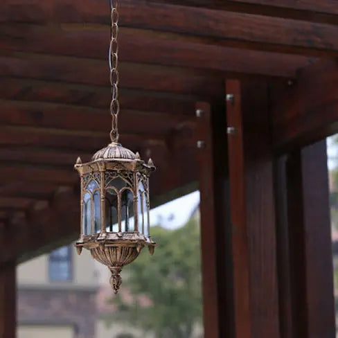 Traditional Vintage Waterproof Hexagonal Column Palace Aluminum Acrylic 1-Light Pendant Light For Outdoor Patio Cuvalon