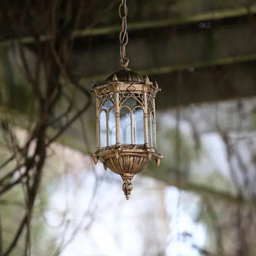 Traditional Vintage Waterproof Hexagonal Column Palace Aluminum Acrylic 1-Light Pendant Light For Outdoor Patio Cuvalon