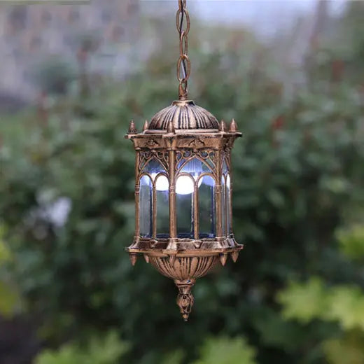 Traditional Vintage Waterproof Hexagonal Column Palace Aluminum Acrylic 1-Light Pendant Light For Outdoor Patio Cuvalon