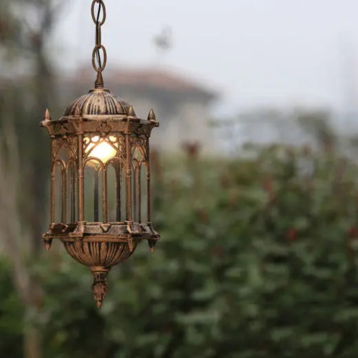 Traditional Vintage Waterproof Hexagonal Column Palace Aluminum Acrylic 1-Light Pendant Light For Outdoor Patio Cuvalon
