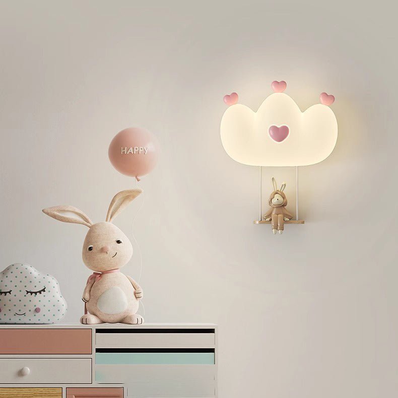 Contemporary Creative Kids Crown Animal Iron PE LED Wall Sconce Lamp For Bedroom Cuvalon
