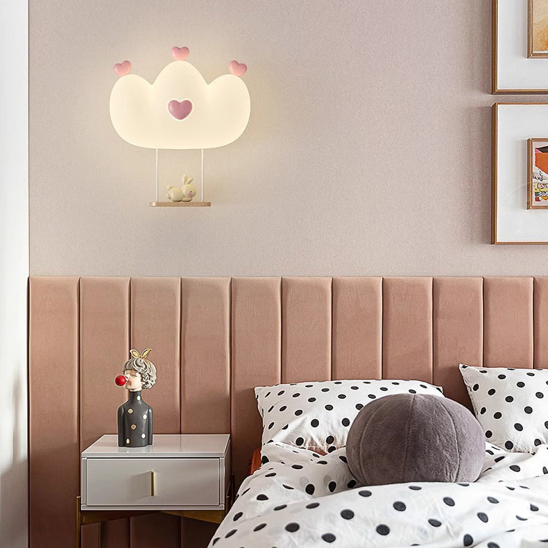 Contemporary Creative Kids Crown Animal Iron PE LED Wall Sconce Lamp For Bedroom Cuvalon