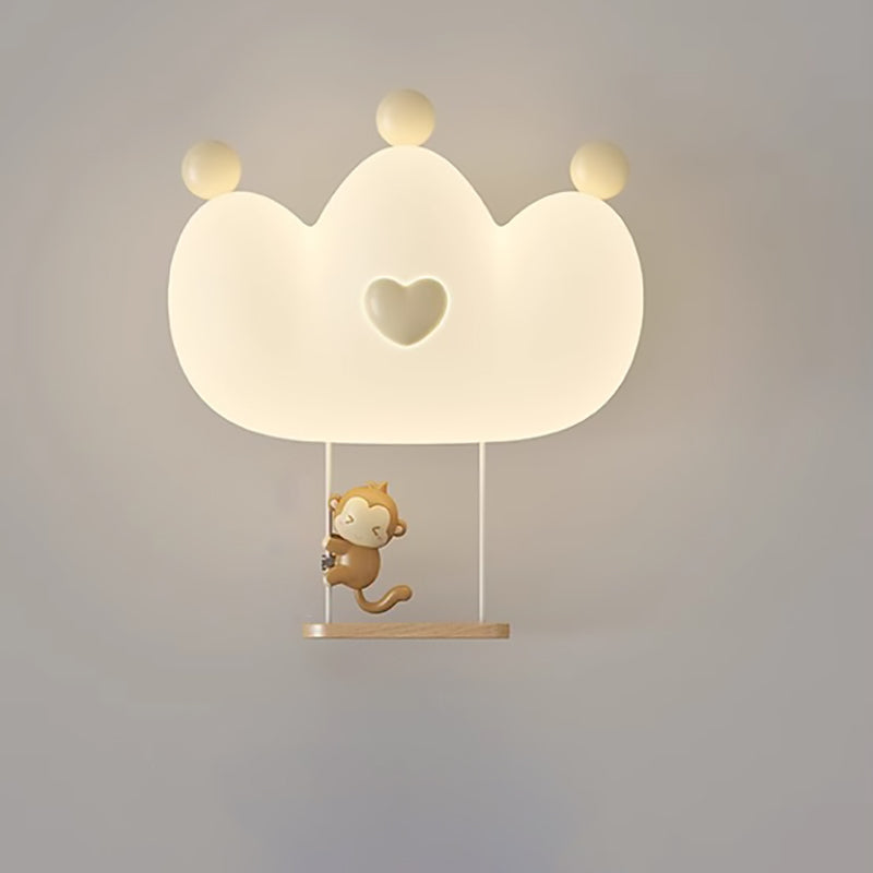 Contemporary Creative Kids Crown Animal Iron PE LED Wall Sconce Lamp For Bedroom Cuvalon